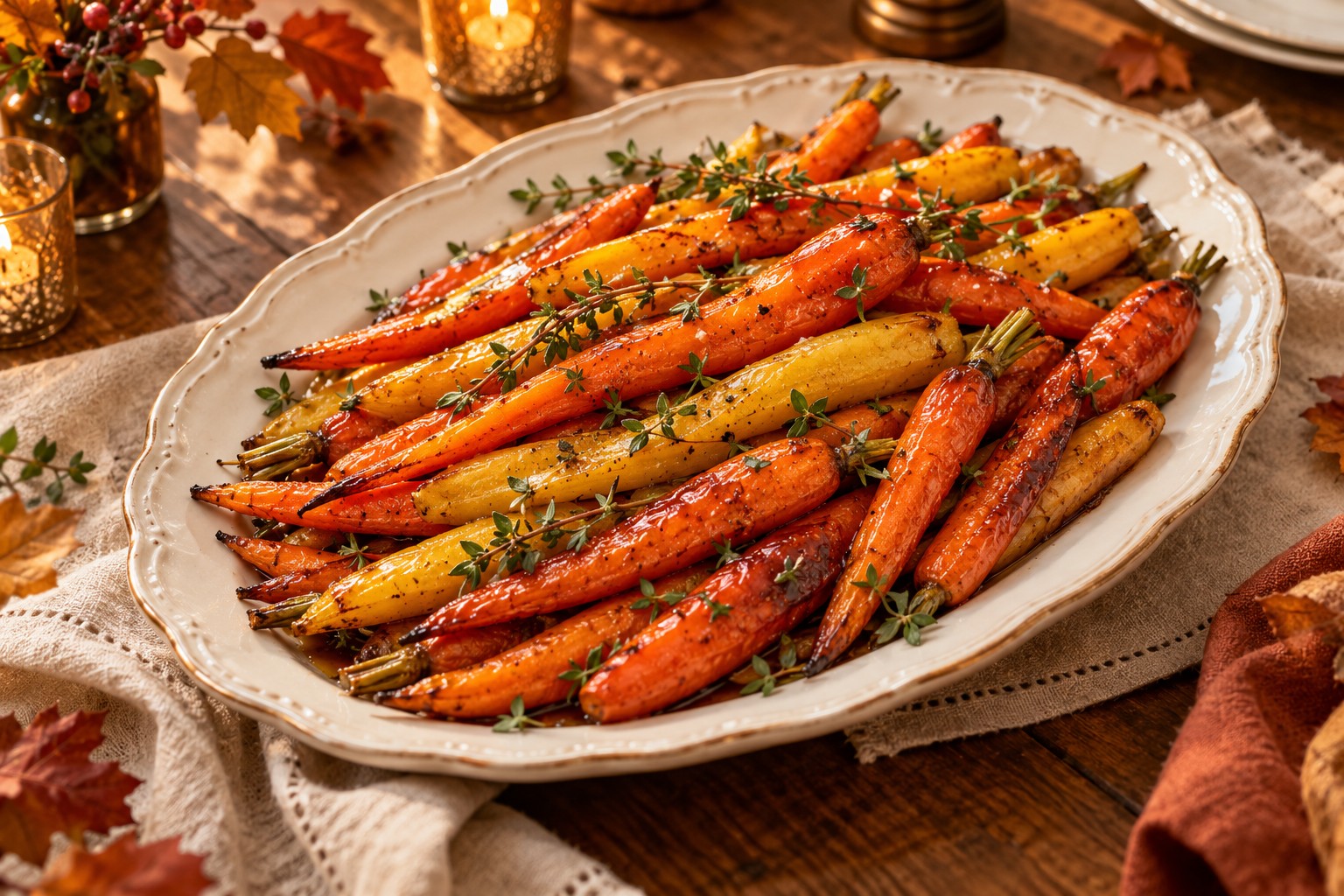 Maple and Thyme Roasted Carrots served for Thanksgiving