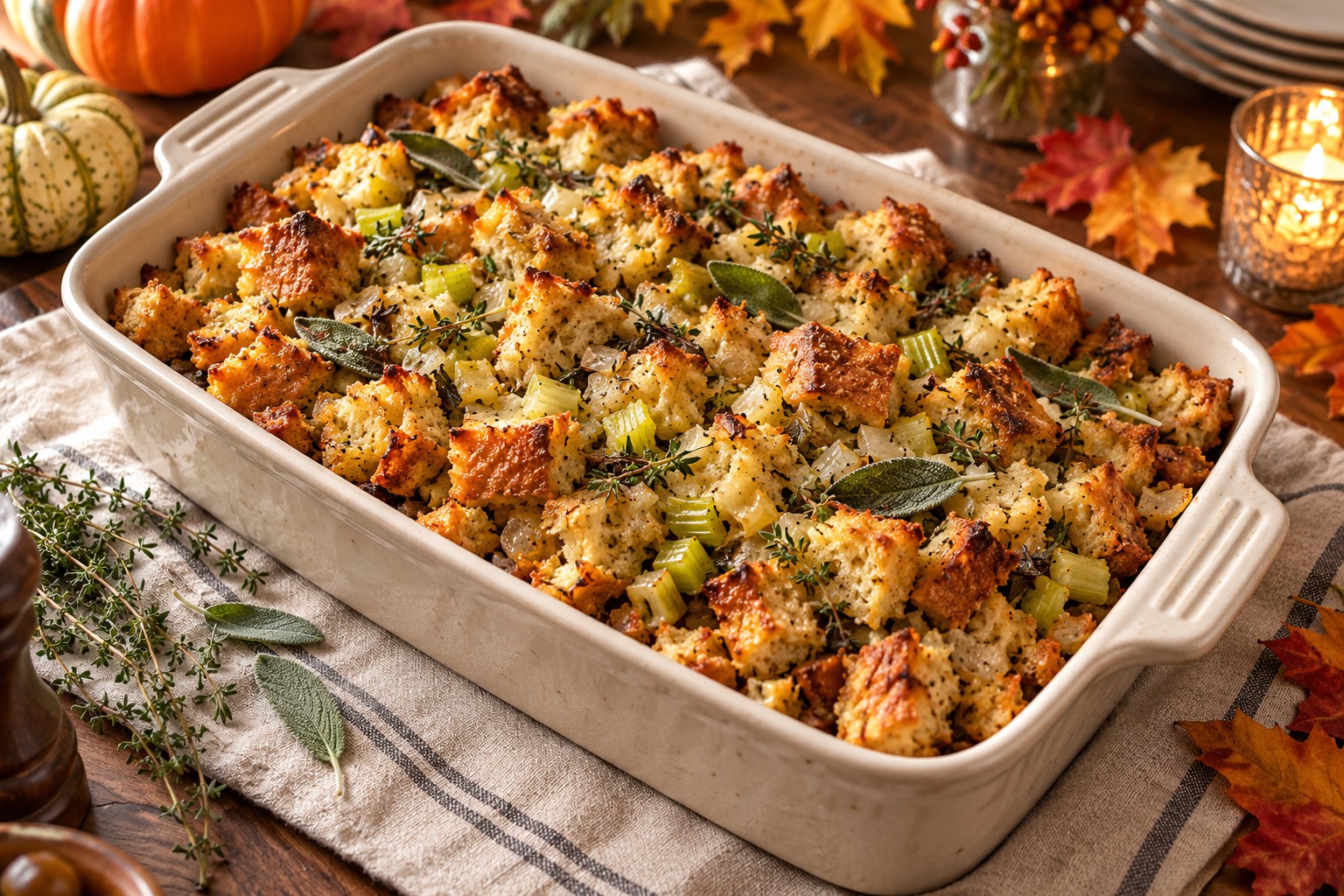 Sage and Onion Stuffing served for Thanksgiving