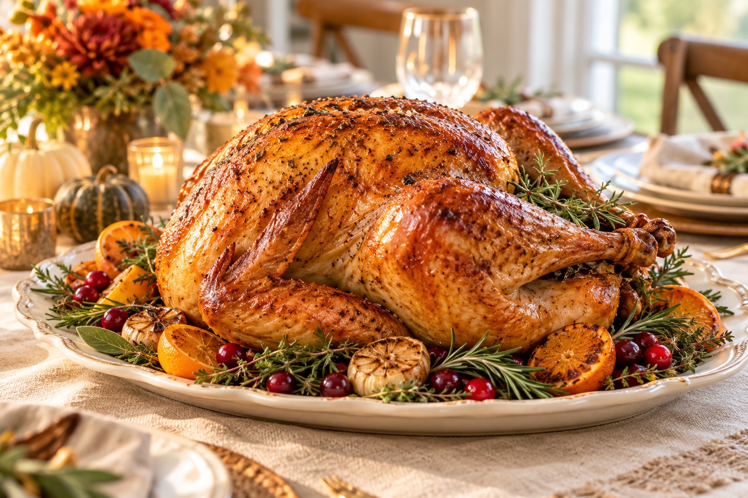 Classic Herb-Roasted Turkey on a festive autumn table